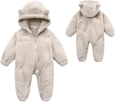 YMYDYFC Baby Fleece Hooded Romper Winter Outwear Jumpsuit Snowsuit Bear Ear Outfits for Boys Girls