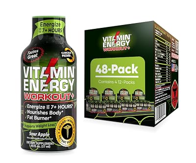 Pre Workout Vitamin Energy Drink, Keto Friendly Sugar Free Shots, Sour Apple, 1.93 Fluid Ounce Pack Of 48