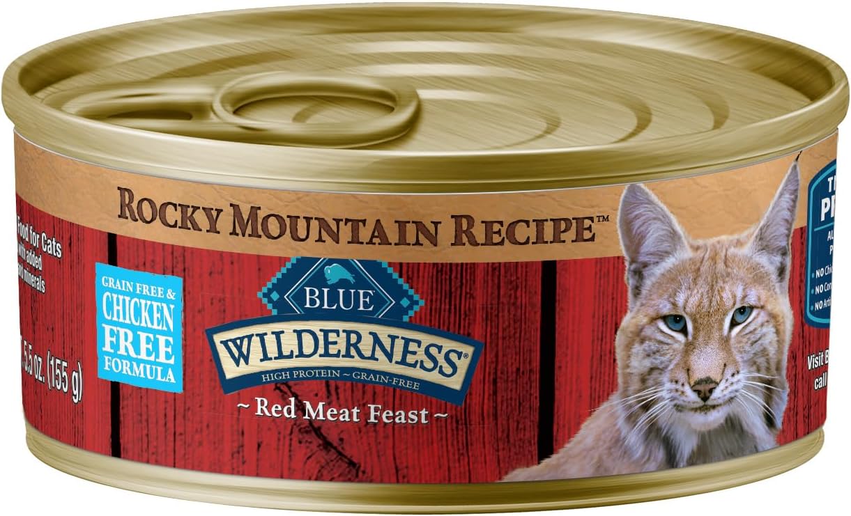 Blue Buffalo Wilderness Rocky Mountain Recipe Adult Wet Cat Food Paté, Chicken-Free & Grain-Free Recipe, Made with Natural Ingredients, Red Meat Feast, 5.5-oz. Cans 24 Count