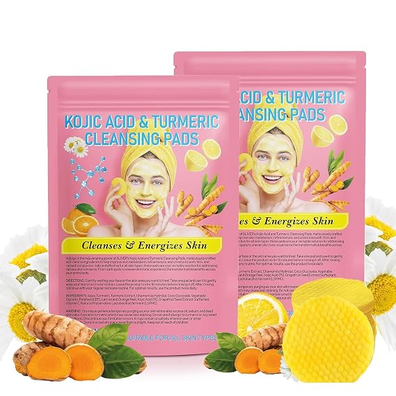 80 Pads Turmeric Kojic Acid Cleansing Pads,Turmeric Cleansing Pads,Face Turmeric Cleansing Pads Helps Balance Skin Oil And Water