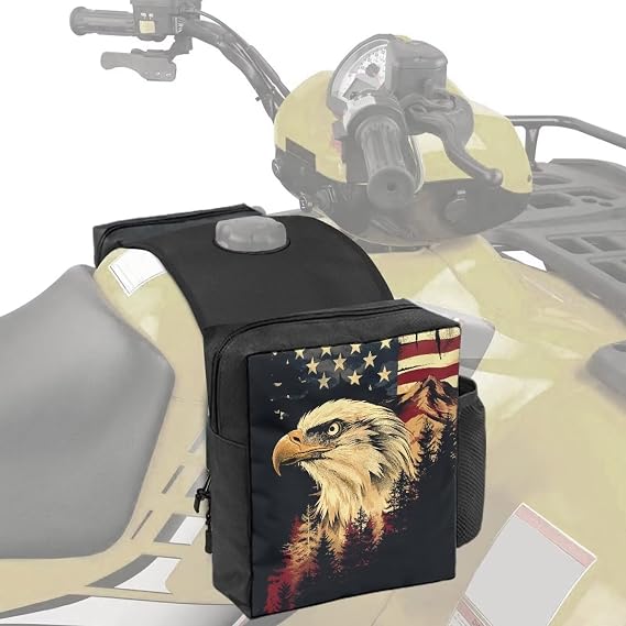 ATV Tank Top Bag Motorcycle Saddle Bags USA Flag Bald Eagle Design Snowmobile Hanging Storage Saddle Bag Waterproof UTV Cargo Pocket Universal All Terrain Vehicles Accessories