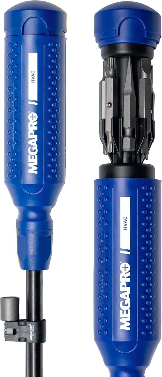 MEGAPRO Original HVAC 15-in-1 Multi-bit Screwdriver | Schrader Valve Bit | 1/4" Socket Adapter | Square Awl Bit
