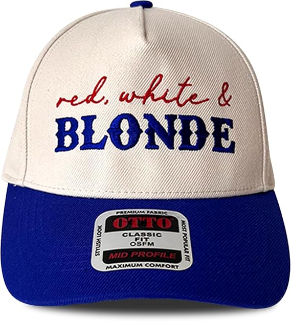 Classic Red, White & Blonde Baseball Cap, Premium Cotton Twill, Mid Profile, Maximum Comfort, Adjustable Fit