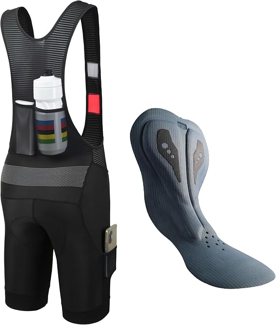Men's Cycling Bib Shorts Cargo Bibs 4 Pockets Road Bike Bibs Shorts Bicycle Shorts Long Travel 3D Padded, UPF50+