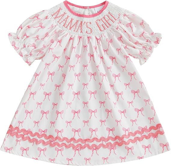 Toddler Baby Girl Summer Dresses Cute Bow Ruffle Short Sleeve Embroidery Pleated Smock Bubble Tutu Skirts Clothes