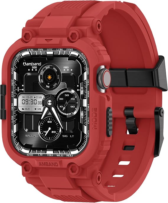 amBand Compatible with Apple Watch Series 9/8/7/6/5/4 & SE 3/2/1 41mm/40mm Band Case for Men, M1 Sport Rugged Case with Strap Military Protective Cover Bumper for iWatch 41/40 mm - Mars Red