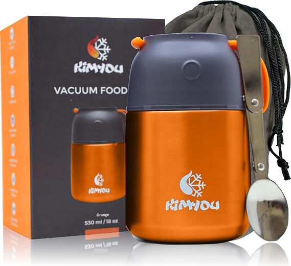 Food Flask 530 | Premium Stainless Steel Vacuum Insulated Thermal Food Container | Food flasks for hot Food | Soup Flask | Soup containers | Vacuum flasks with Bag, Brush and Spoon Orange