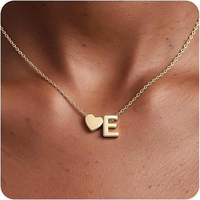 JIURUN Gold Heart Initial Necklace for Women,18K Gold Plated Stainless Heart + Letter Necklace Birthday Gifts for Women wife Teens Sister