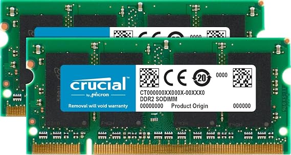 Crucial 4GB Kit (2GBx2) DDR2 800MHz (PC2-6400) CL6 SODIMM 200-Pin Notebook Memory Modules CT2KIT25664AC800