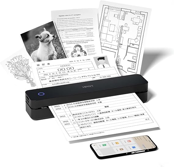 HPRT MT620 Mobile Printer, Portable Printer, Small, A4, Compact, Smartphone, No Ink, Monochrome, Includes 10 Sheets of Thermal Paper, Black