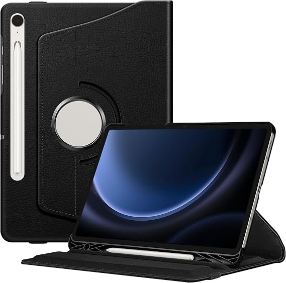 Samsung Galaxy Tab S9FE X510 Horizontal and Vertical Stand 360 Degree Rotating Tablet Case Black from Babylon