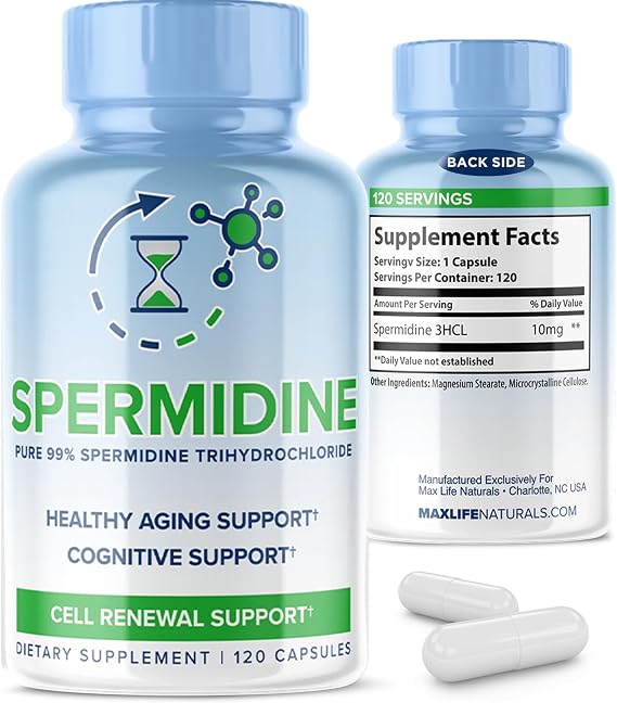 Spermidine Supplements Trihydrochloride 10mg 120 Capsules | Trihydrochloride 3HCL, 1 per Serving, For Men and Women, 4 Month Supply, Adult Wellness Routine