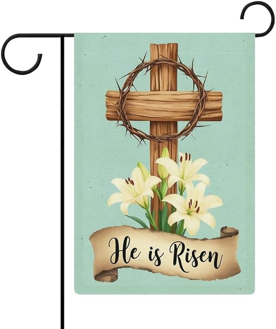 He Is Risen Easter Garden Flag 12x18 Inch Double Sided for Outside Small Burlap Welcome Yard Decorations