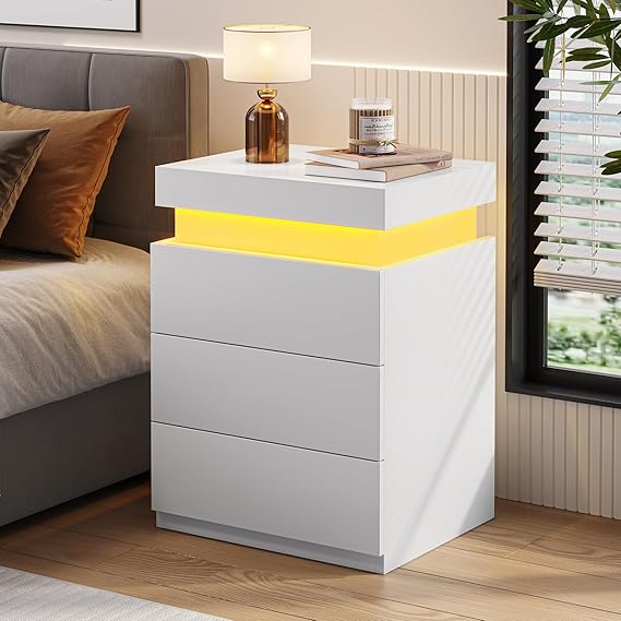 BTHFST White Nightstand with Charging Station