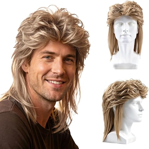 Light Brown Mens Wig Retro Pop Rock 80s Wig Suitable For Pop Parties, 70s And 80s Rock Parties, Halloween And Fancy Dress