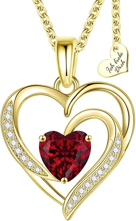 Heart Necklace Silver 925 / Gold Plated Necklace Women's I Love You Chain Silver Chain Heart Pendant Heart Jewellery Gifts Women Girlfriend Birthday Wedding Anniversary Love Gift Red