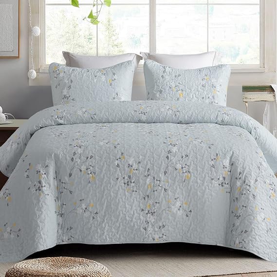Exclusivo Mezcla Reversible Boho Quilts Queen Size Light Blue