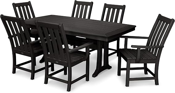 Polywood Vineyard 7-Piece Arm Chair Dining Set White - HDPE Composite Outdoor Patio Furniture Set for 6 People - Includes Dining Table and 6 Chairs