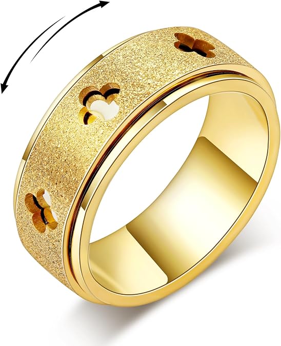 Anxiety Spinner Ring for Women - Stainless Steel Fidget Spinner Ring, 8mm Band Thumb Roating Rings for Stress Relief for Adults Ring Size 6 7 8 9 10