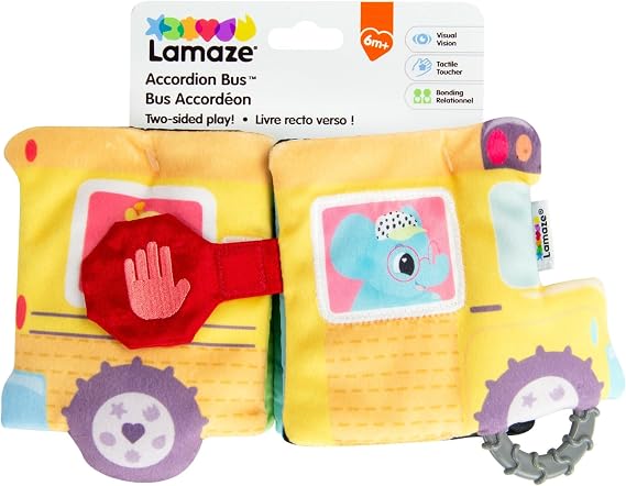 LAMAZE Accordion Bus - Soft Play Baby Books Sensory Toys Babies with Pictures, Teething Toy, Squeaker, Mirror Fun Busy Book 6 Months Plus Gifts (Boys Toys, Girls Toys) (L27484)