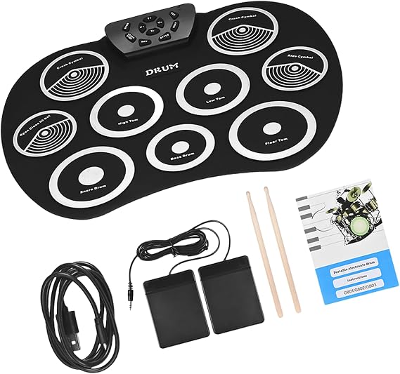 Electronic Drum Set 9 Drum Pad Roll-Up Electric Drum Set Headphone Socket Built In Speaker Drumstick Foot Pedal