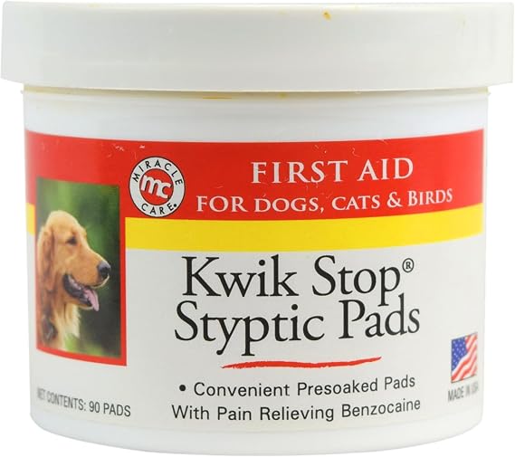 Miracle Care Kwik Stop Styptic Pads for Dogs, Cats, and Birds, 90 Wipes