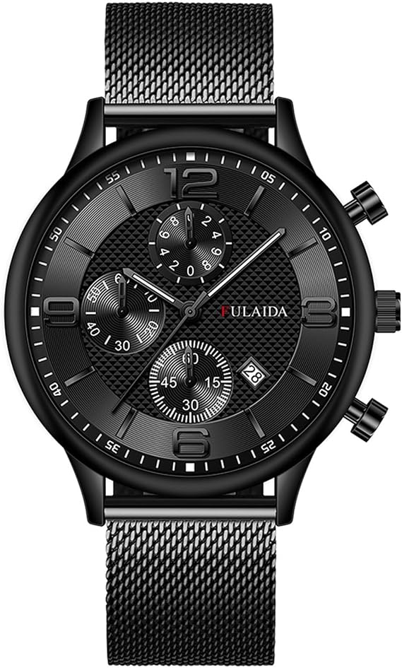 Singular-Point Men's Watch Luxury Stainless Steel Watch with Three Eyes Small Dial Quartz Watch Mesh Belt Analogue Watch with Large Face Men's Clothing Accessories Casual Watch