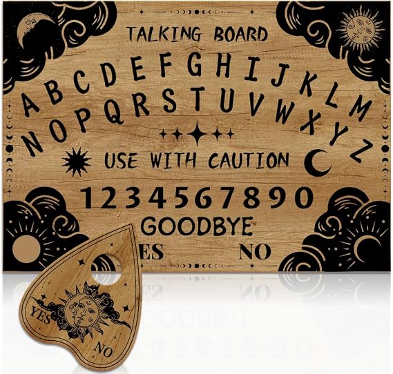 WEBEEDY Wood Spirit Board with Planchette Pendulum Board with Sun and Moon, Wooden Talking Spirit Boards Dowsing Divination Tool for Family Party Metaphysical Message Decor Gift, 11.8x8.3 Inch