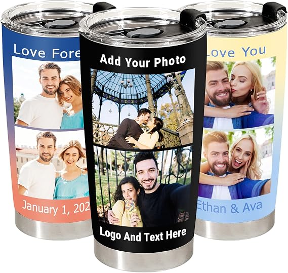 Personalised Travel Mug Personalised Coffee Tumbler with Pictures Text Name, Custom Coffee Travel Mug Cup 20 Oz, Personalized Gifts Custom Gifts for Mom Dad Friends Thanksgiving Birthday