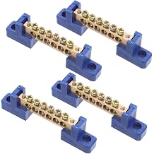 Hemobllo 4pcs Brass Grounding Bus Bar Terminal Block 6-Position Copper Power Wire Distribution Strip for Electrical Distribution Box Safe Stable Ground Circuit Connection