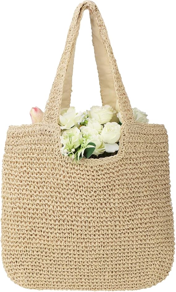 ZWIN Straw Beach Tote Bag for Women,Summer Beach Bag Rattan Handbag,Large Woven Tote for Holiday,Daily Use.Handmade Weaving Handbag.