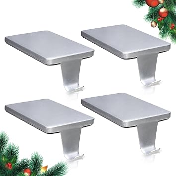HMASYO Christmas Stocking Holders for Mantle Set of 4, Silver Heavy Duty Iron Stocking Hangers Base, Low Profile Weighted Stocking Holder Hooks for Fireplace Tabletop Shelf Christmas Decoration