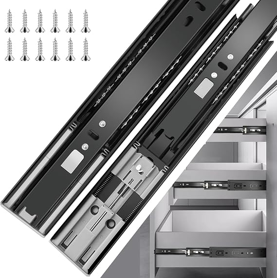 Drawer Runners 25cm 6 Pairs (12 Pieces) Soft Close Full Extension 3-Fold Roller Slide Drawer Slides Side Mount Drawer Slides 100lb Capacity Black 10inch