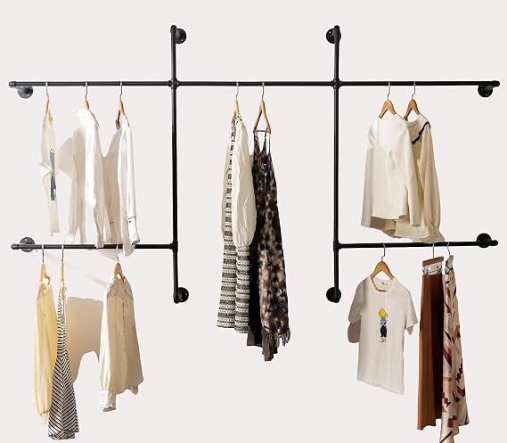 Industrial Pipe Clothing Rack, Wall Mounted Clothes Rack, Hanging Rod