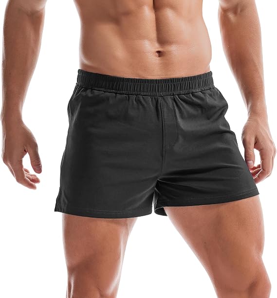 AMY COULEE Mens Gym Shorts 3" Bodybuilding Workout Shorts Lightweight Running Lounge Cotton Sleep Bottoms