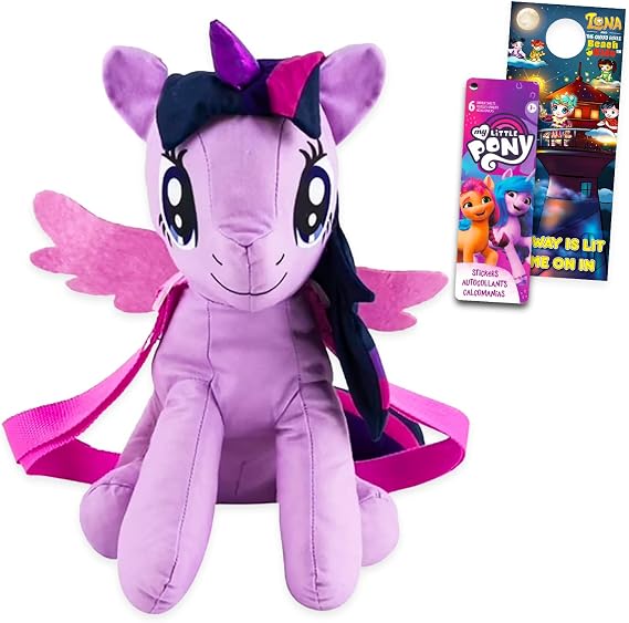 My Little Pony Plushie Backpack Set - Bundle of 16" Twilight Sparkle Plush Doll with Carrying Straps, Stickers, More | MLP Gifts for Kids