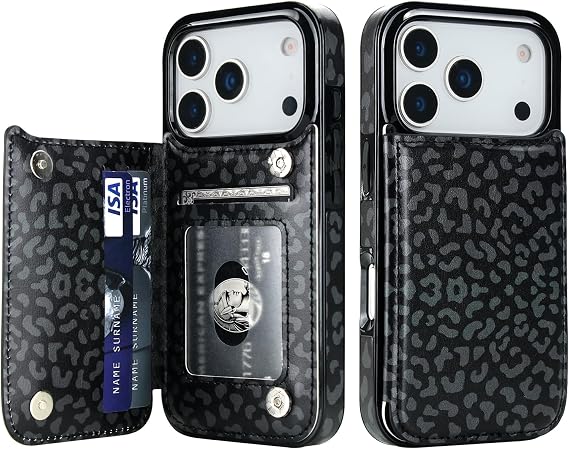 HAOPINSH Wallet Case with Card Holder for iPhone 17 Pro, Black Leopard