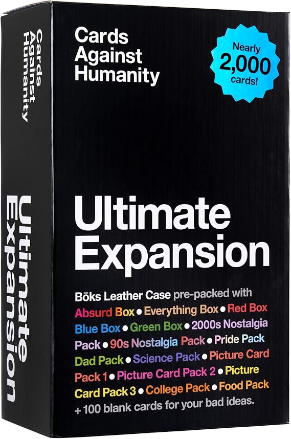 Cards Against Humanity: Ultimate Expansion Case with Cards | Nearly 2,000 cards pre-packed in a Boks case, ages 17+. A 15-pound freight train of comedy. A massive saving.