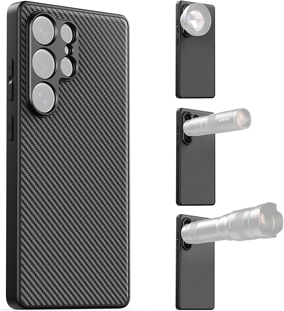 APEXEL 17mm Thread Lens Phone Case Compatible for Samsung S25 Ultra, Compatible with All Telephoto & Macro Lenses, Durable Protective Cover Black