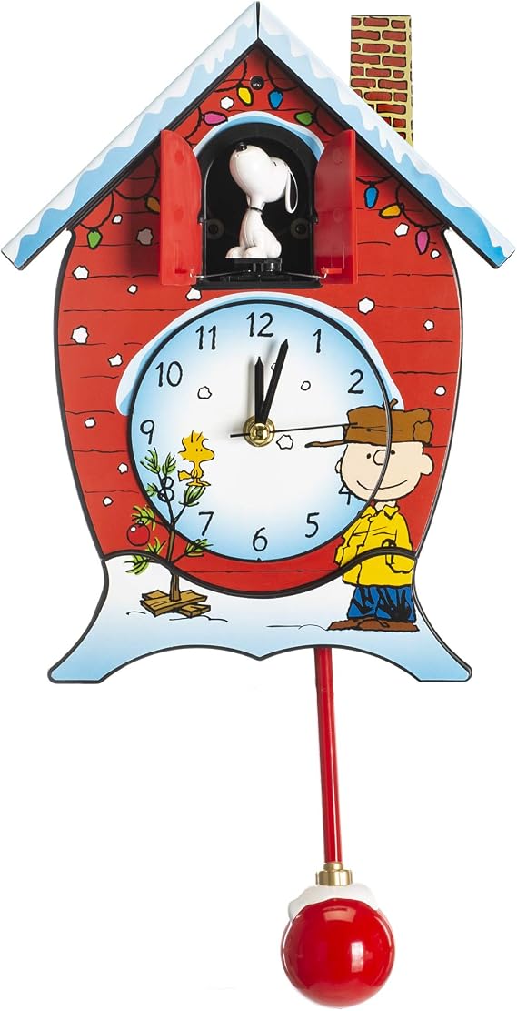 Mark Feldstein, Peanuts Christmas Linus and Lucy Song Cuckoo Clock, Red, 17 Inch