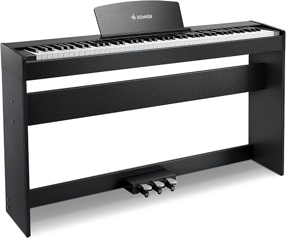 Donner DDP-50 Weighted Digital Piano 88 key Keyboard for Beginner, Full Size Electric Piano Keyboard with Furniture Stand and 3 Pedal Unit