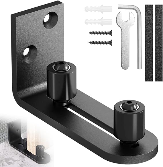 Adjustable Sliding Door Floor Guide with Accessory, Universal Carbon Steel Barn Door Track Flush Bottom Guides, Black Easy to Install Protect Wall Mount Stay Roller Runners for Different Sizes Doors