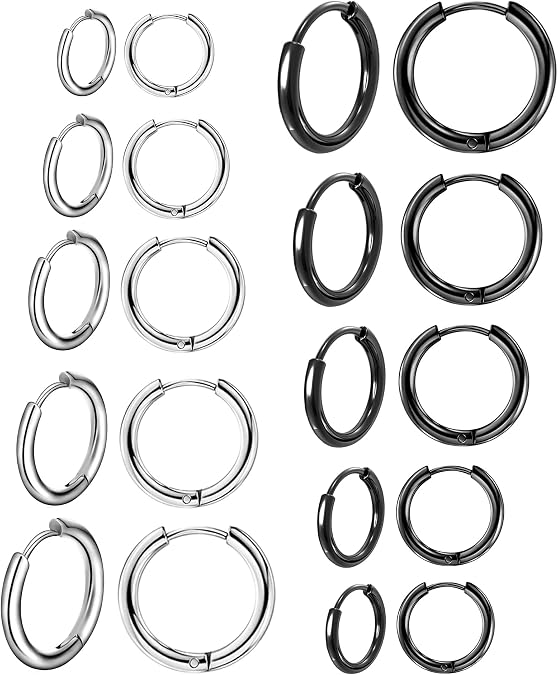 10 Pairs Earring Sets for Multiple Piercing | 14K Gold Plated Studs Earrings and Hoops Set Hypoallergenic Small Hoop CZ Stud Earing for Women Men