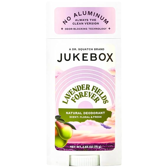 Jukebox Natural Deodorant for WomenLavender Fields Forever ScentAluminum-Free, No Baking Soda, No Harsh Chemicals, Odor Blocking Technology, Lavender, Pear, Driftwood-a Dr. Squatch Brand-2.65oz