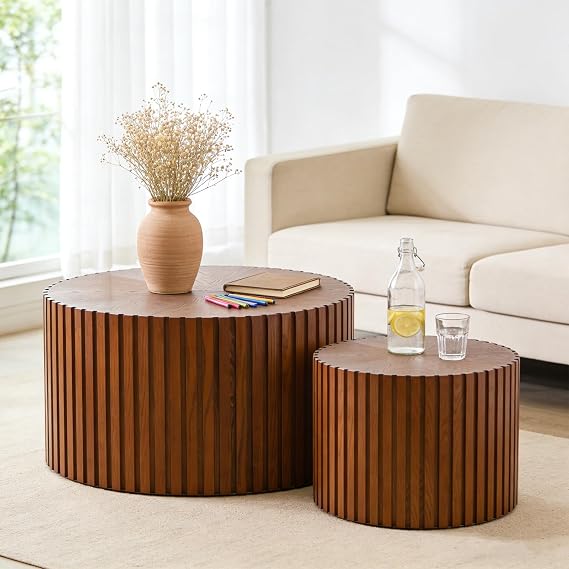 Handcraft Round Nesting Coffee Table (27.6in+19.7in)