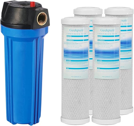 Geekpure 10-Inch Whole House Water Filter System with Blue Housing and Carbon Filter- 3/4"NPT Brass Port