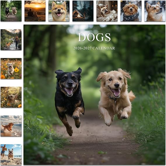 Gannyfer Calendar 2026-2027, July 2026 to December 2027,12" x 24" Opened, 18 Months Cute Dog Wall Calendar 2026-2027, Perfect as Gifts for Friends, Family (3 Stickers Included)