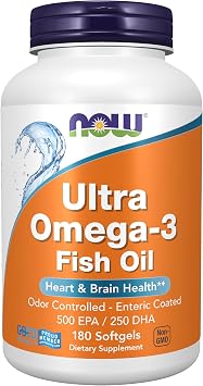 NOW Foods Supplements, Ultra Omega-3 Molecularly Distilled and Enteric Coated, 180 Softgels