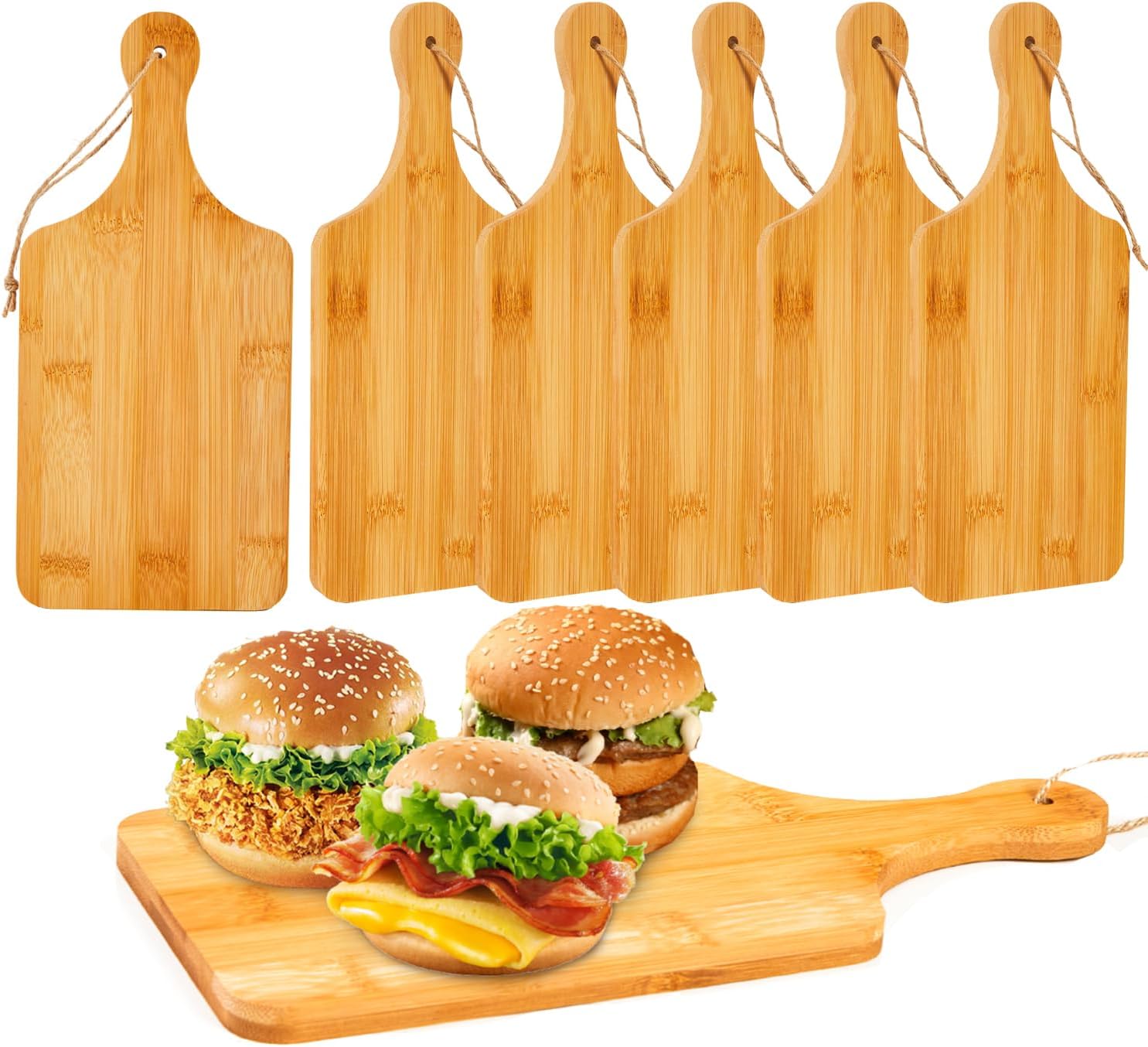 6pcs Small Bamboo Chopping Board Blank, Mini Charcuterie Cutting Boards with Handle for Kitchen, Personalized Wood Engraving Board Craft for Wedding Mother's Day Housewarming Present, 11X5inch