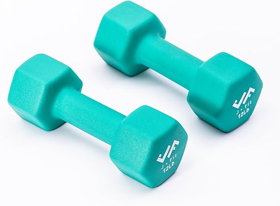JFIT Dumbbell Pairs or Sets Neoprene & Vinyl Coated Hand Weights for Home Gym, Strength Training, Aerobics, Cardio Exercise and Fitness